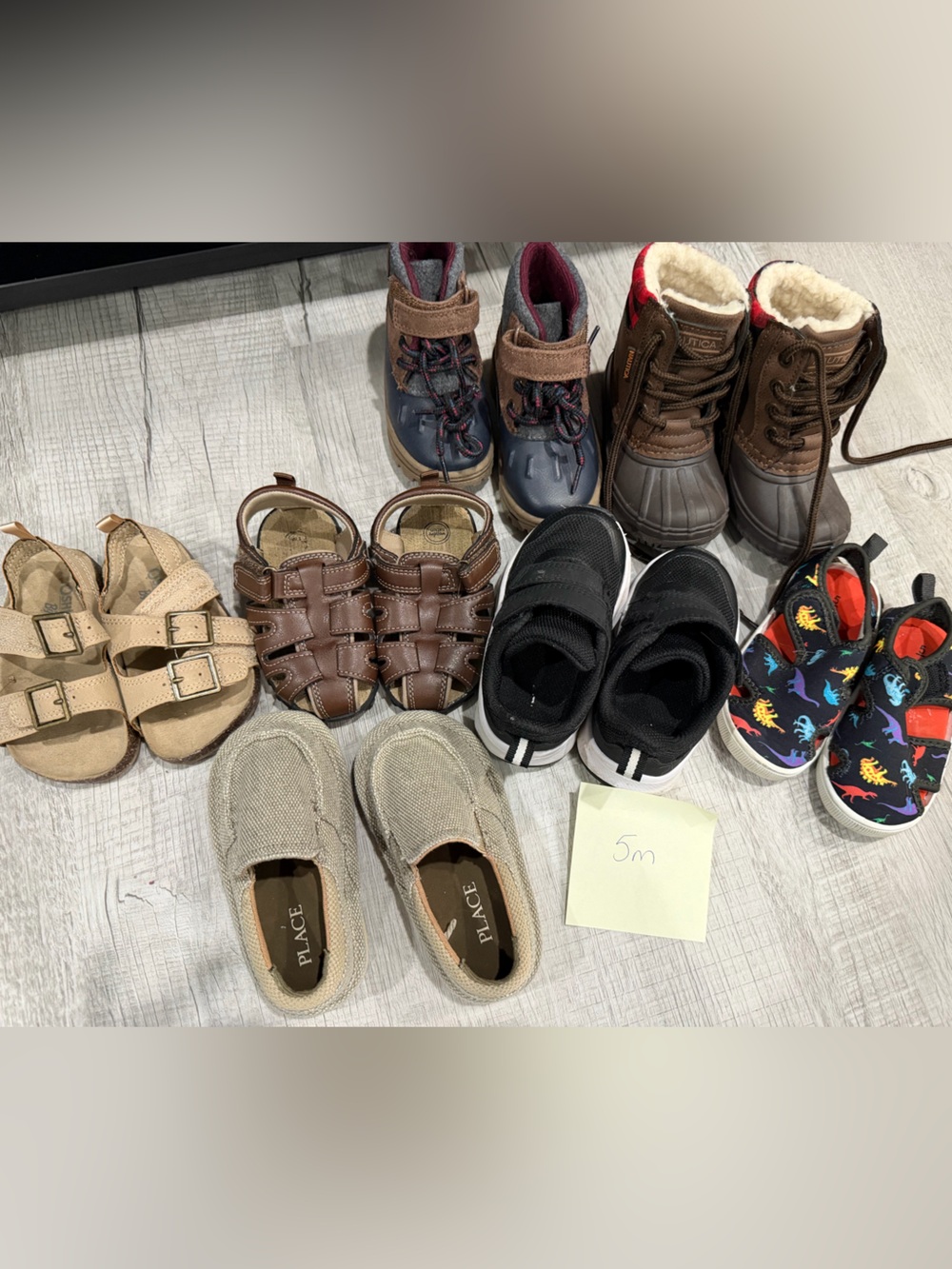 Place Kids Multi-Pair Shoe Lot with Beige, Brown, Black & Colorful Dino Slip-Ons